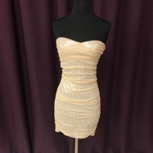 Express Gold Strapless Dress